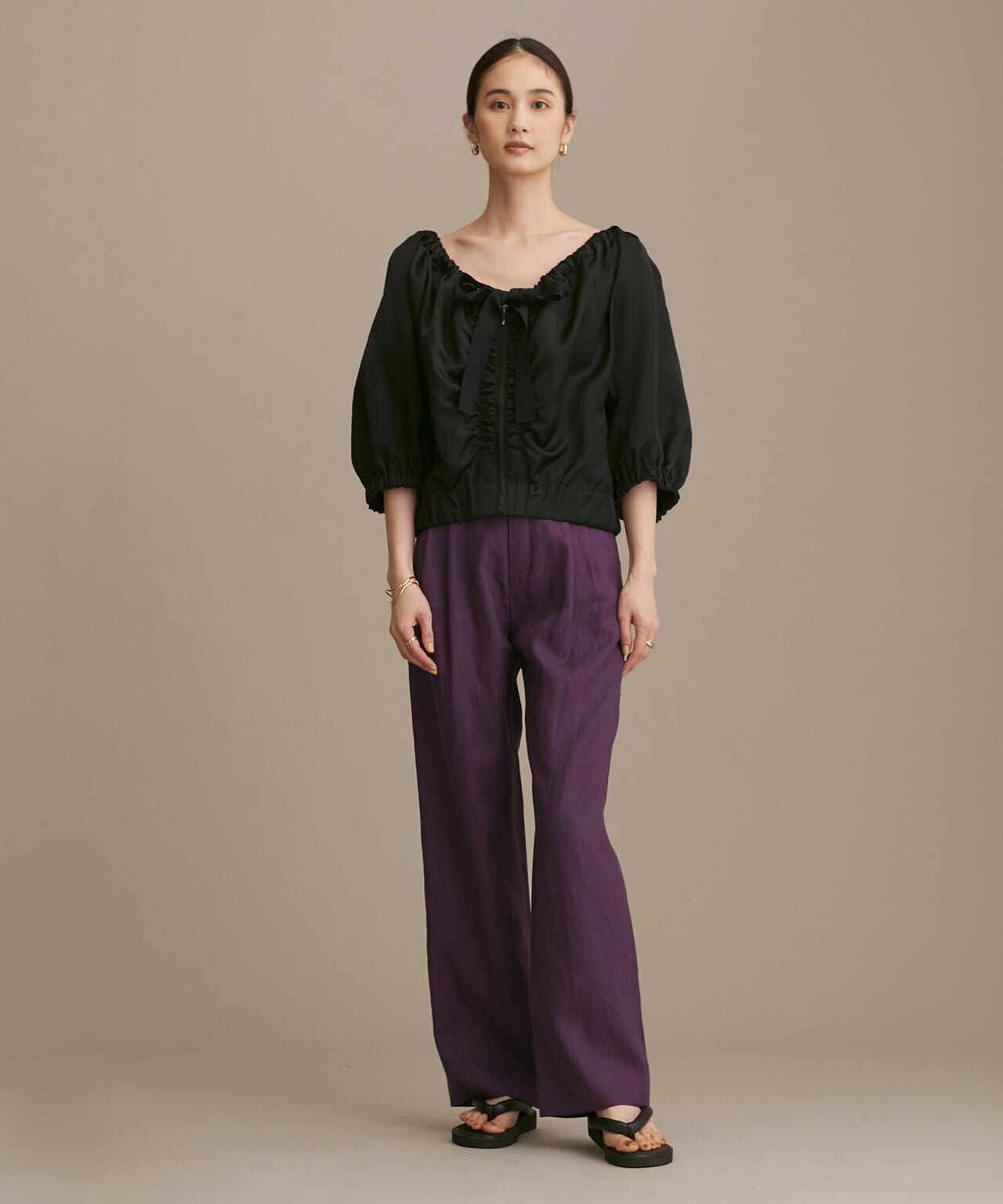 サテンギャザーブルゾン 五分袖