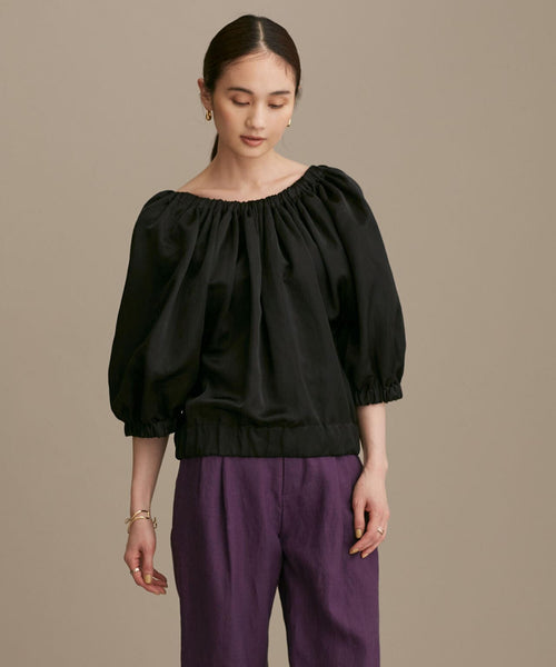 サテンギャザーブルゾン 五分袖