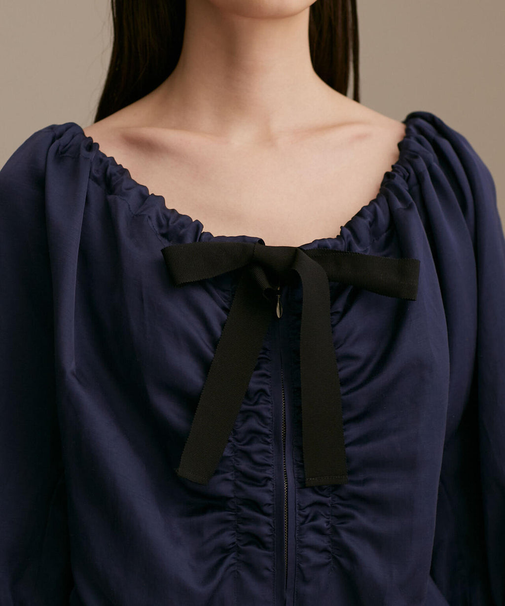 サテンギャザーブルゾン 五分袖