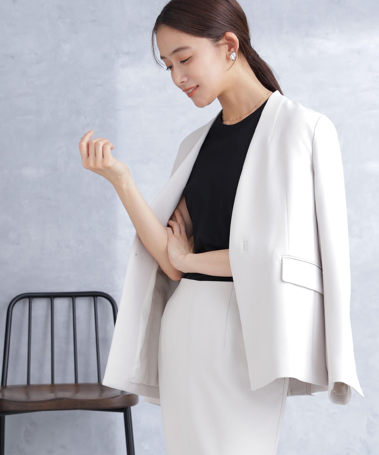 デイリーファンクション ラペルレスジャケット(セットアップ可）