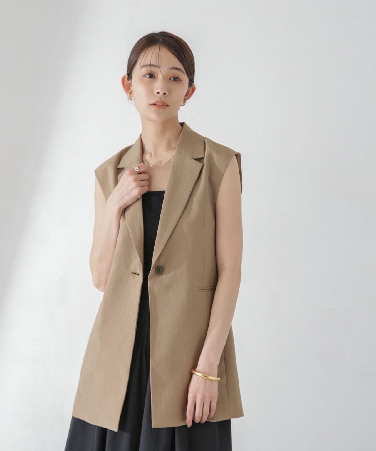 <洗濯機使用可><ノンアイロン>メランジドライ テーラードジレ(セットアップ可)