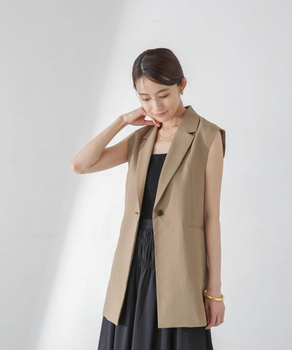 <洗濯機使用可><ノンアイロン>メランジドライ テーラードジレ(セットアップ可)