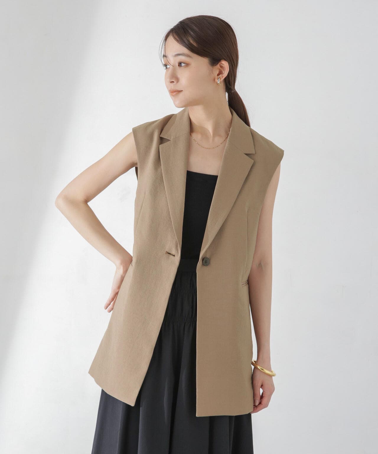 <洗濯機使用可><ノンアイロン>メランジドライ テーラードジレ(セットアップ可)