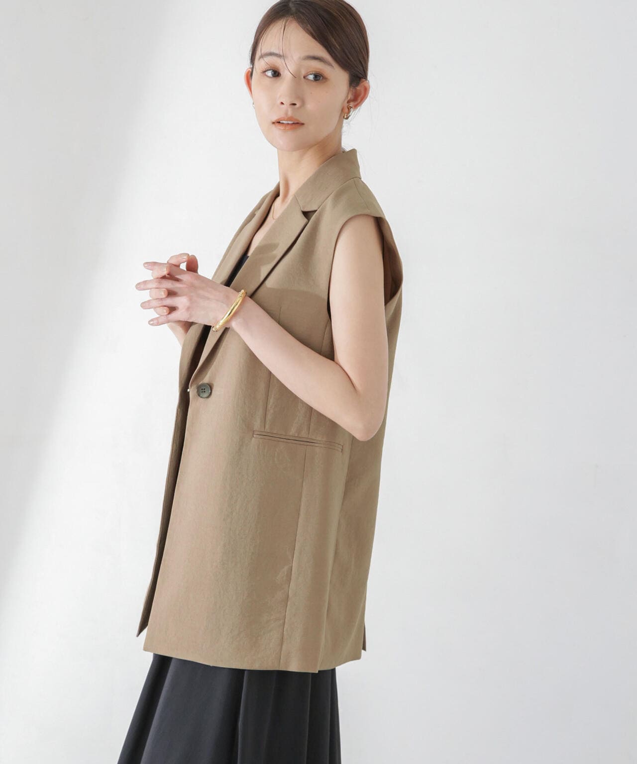 <洗濯機使用可><ノンアイロン>メランジドライ テーラードジレ(セットアップ可)