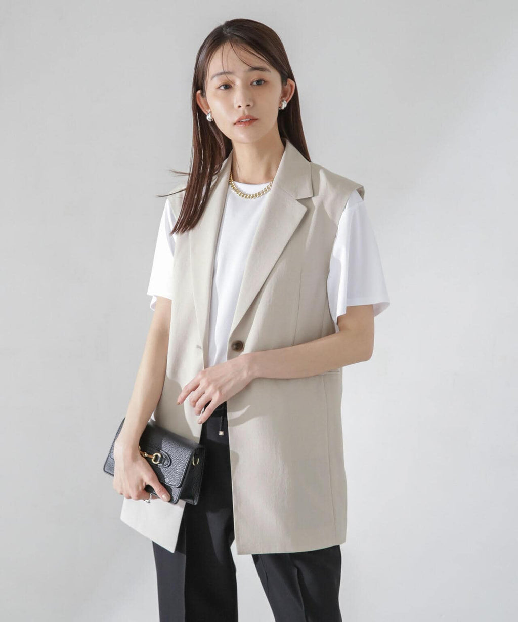 <洗濯機使用可><ノンアイロン>メランジドライ テーラードジレ(セットアップ可)