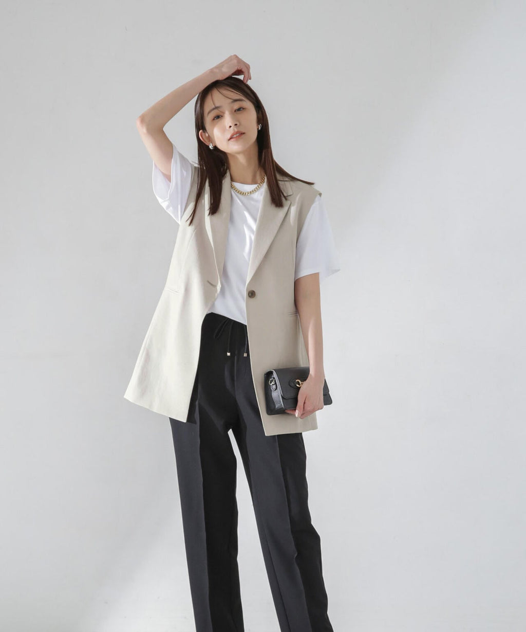 <洗濯機使用可><ノンアイロン>メランジドライ テーラードジレ(セットアップ可)