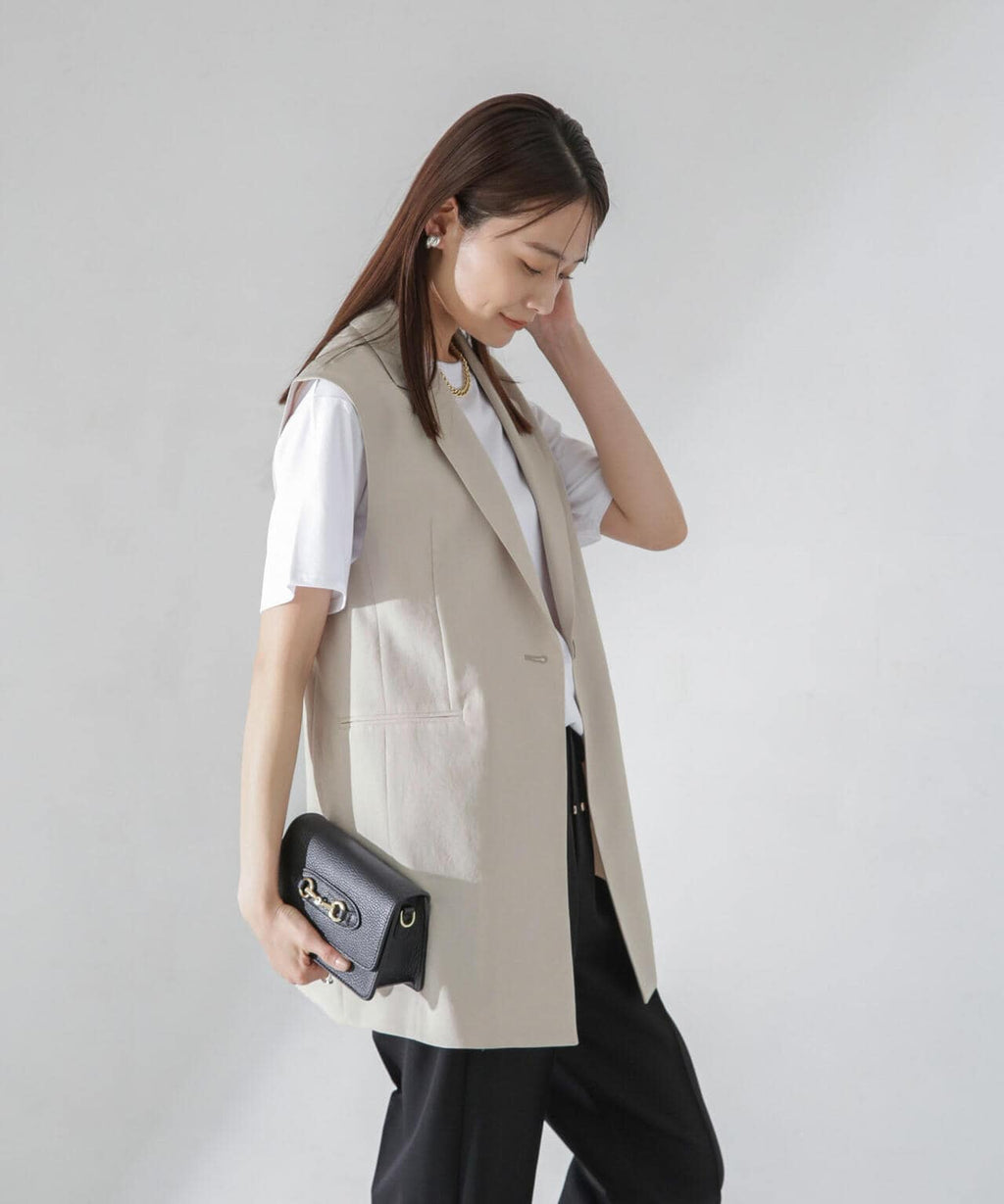 <洗濯機使用可><ノンアイロン>メランジドライ テーラードジレ(セットアップ可)