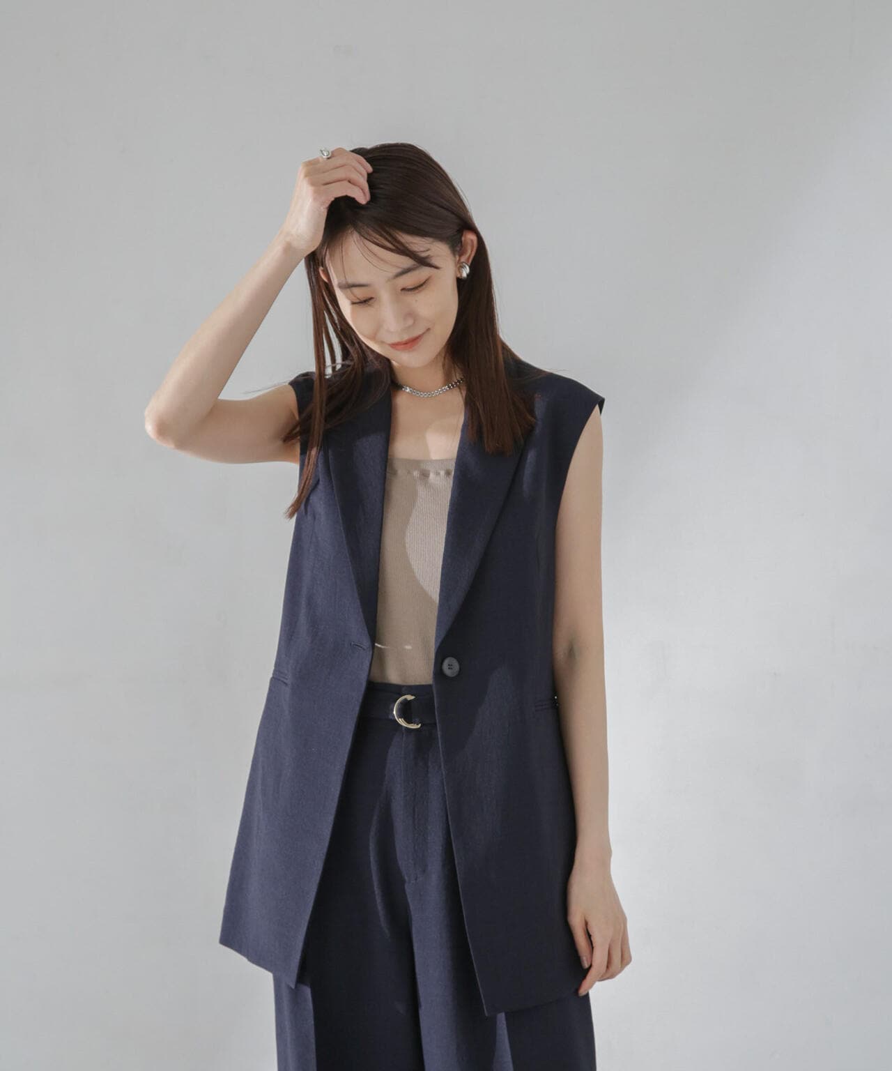 <洗濯機使用可><ノンアイロン>メランジドライ テーラードジレ(セットアップ可)