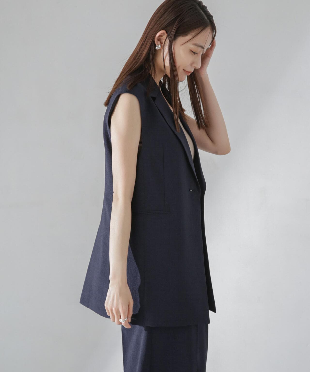 <洗濯機使用可><ノンアイロン>メランジドライ テーラードジレ(セットアップ可)