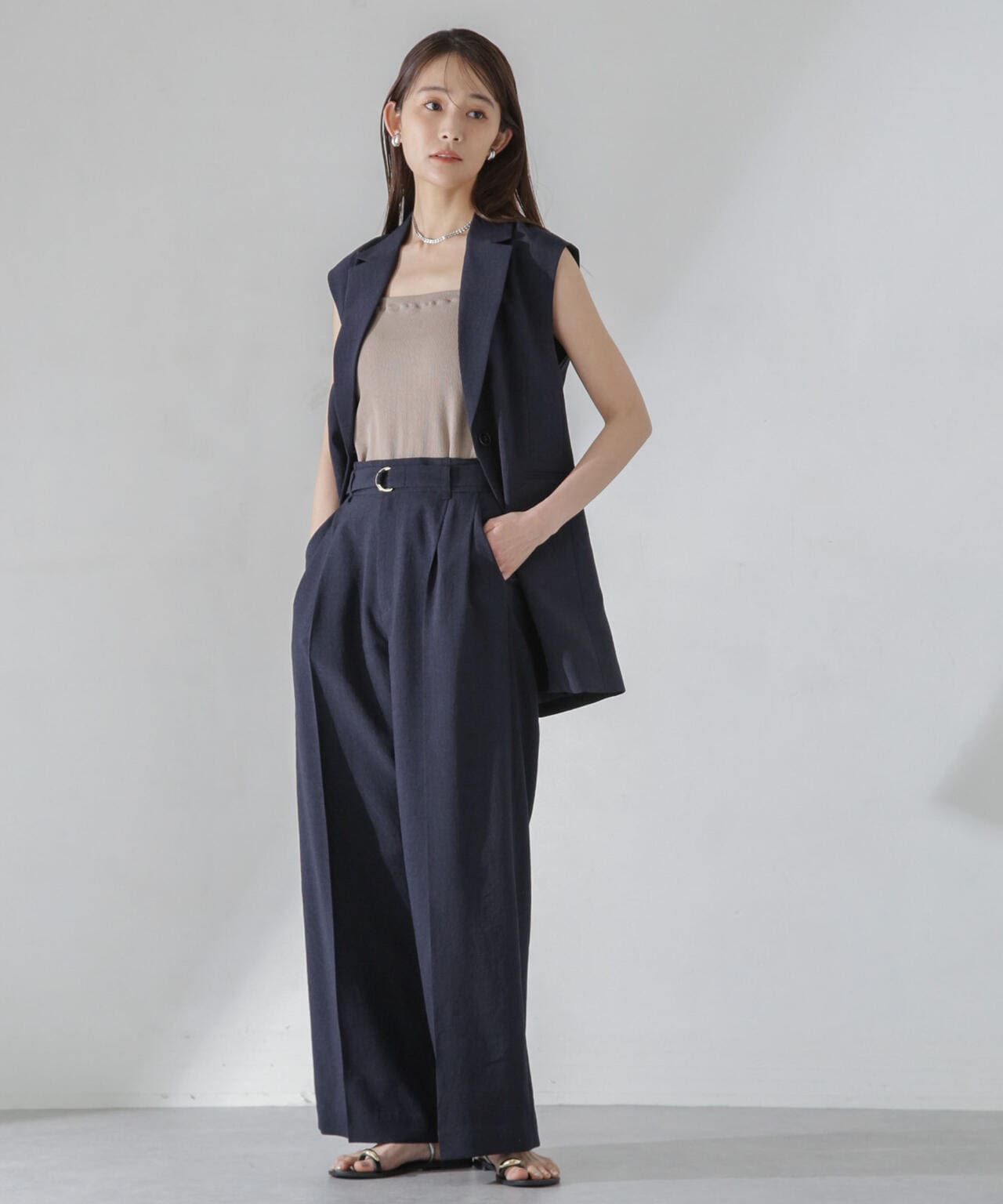 <洗濯機使用可><ノンアイロン>メランジドライ テーラードジレ(セットアップ可)