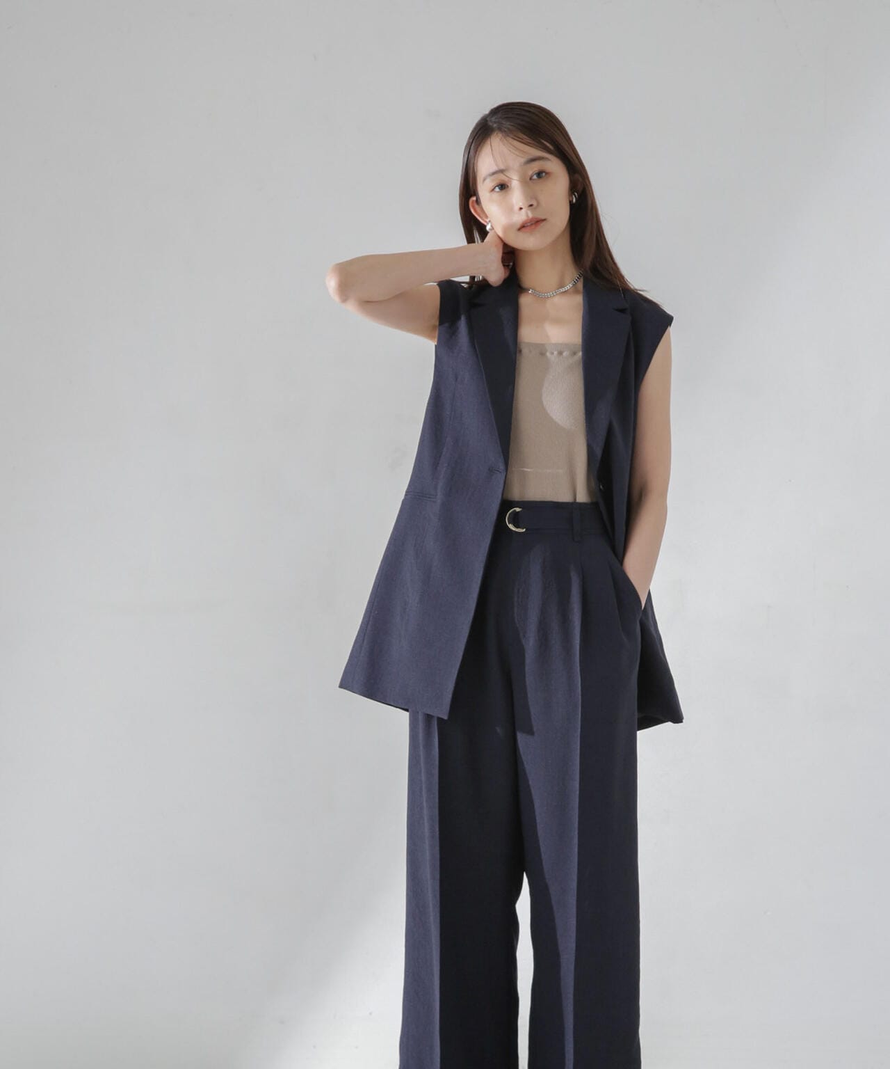 <洗濯機使用可><ノンアイロン>メランジドライ テーラードジレ(セットアップ可)