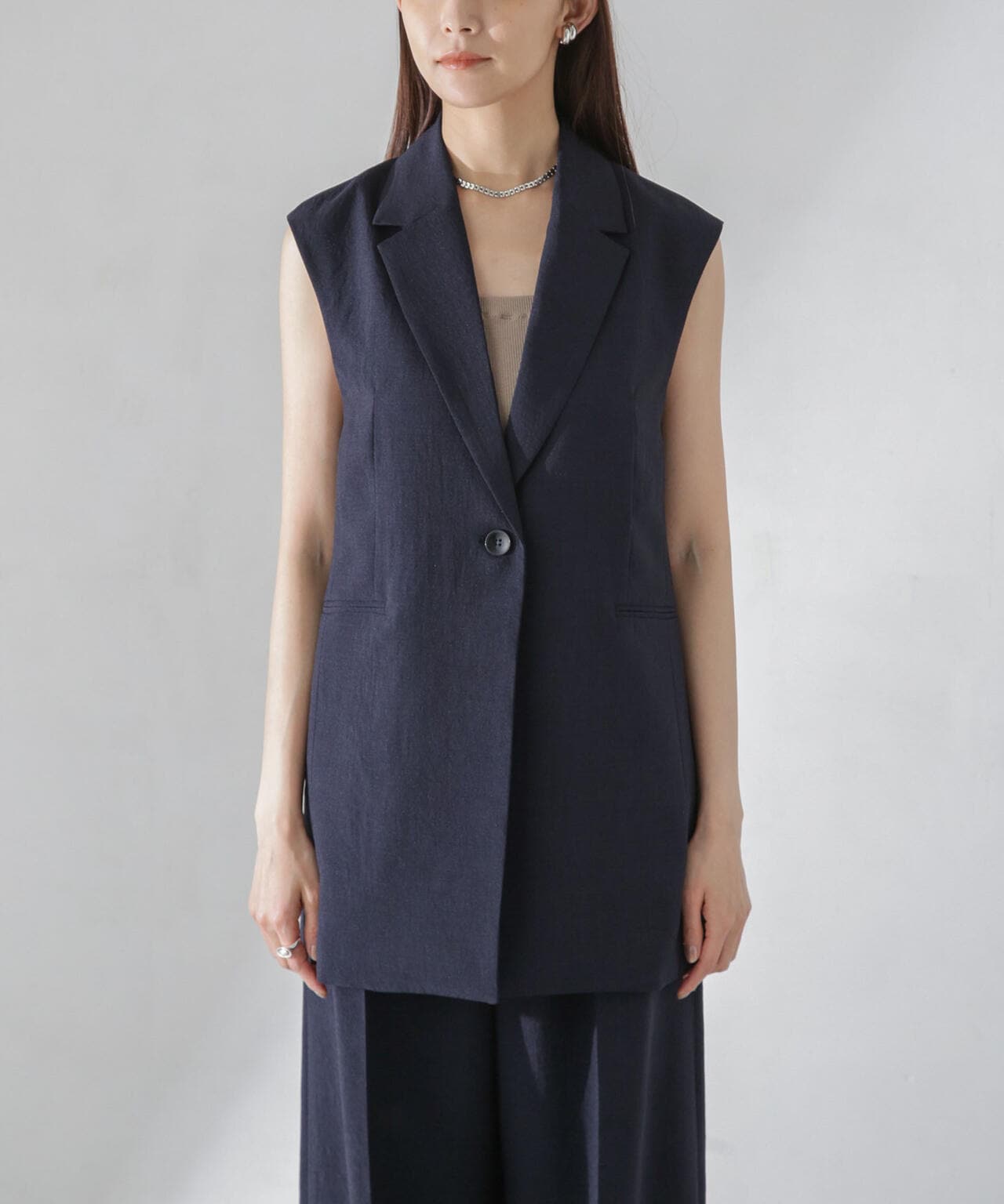 <洗濯機使用可><ノンアイロン>メランジドライ テーラードジレ(セットアップ可)