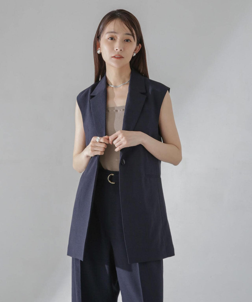 <洗濯機使用可><ノンアイロン>メランジドライ テーラードジレ(セットアップ可)