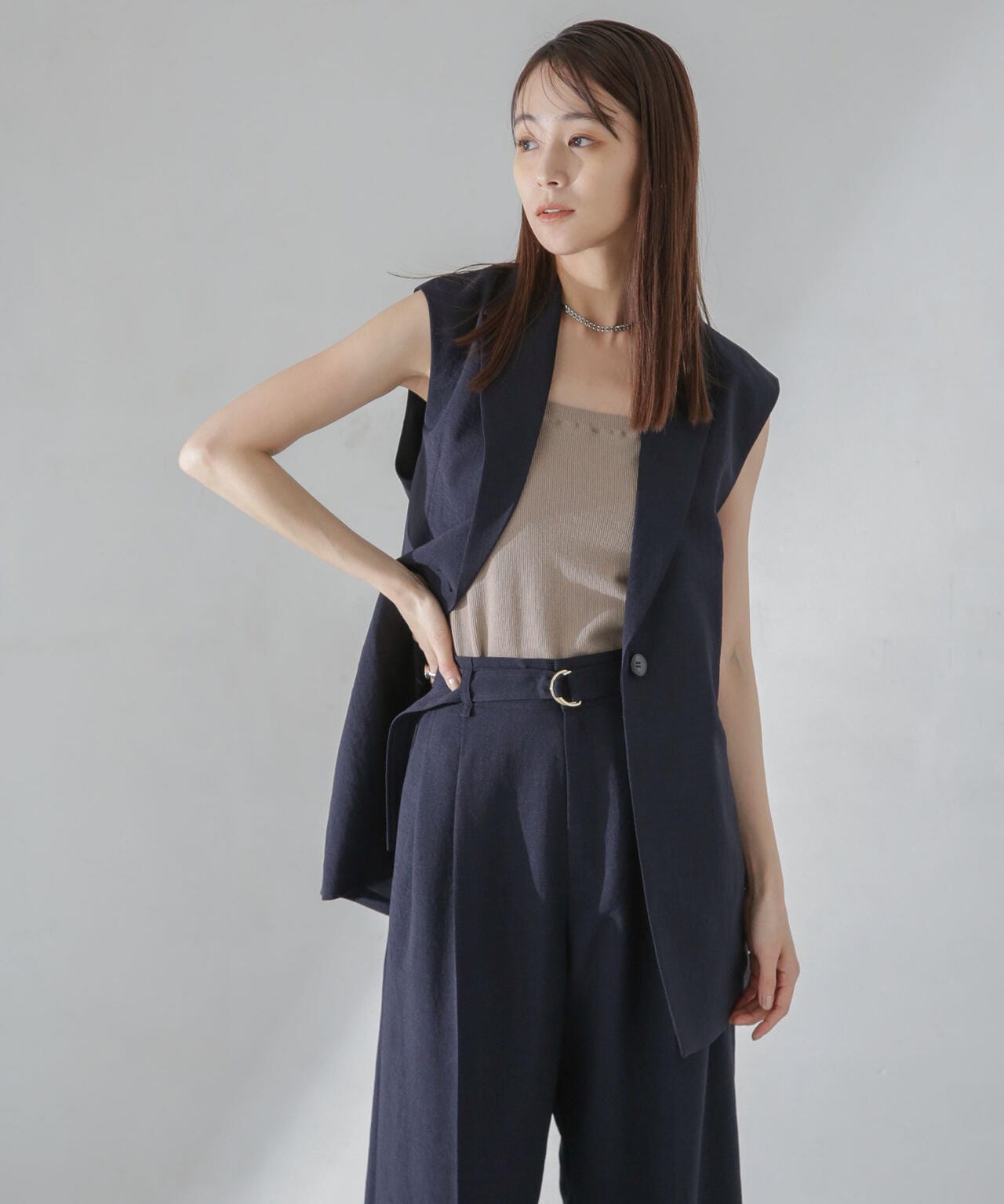 <洗濯機使用可><ノンアイロン>メランジドライ テーラードジレ(セットアップ可)