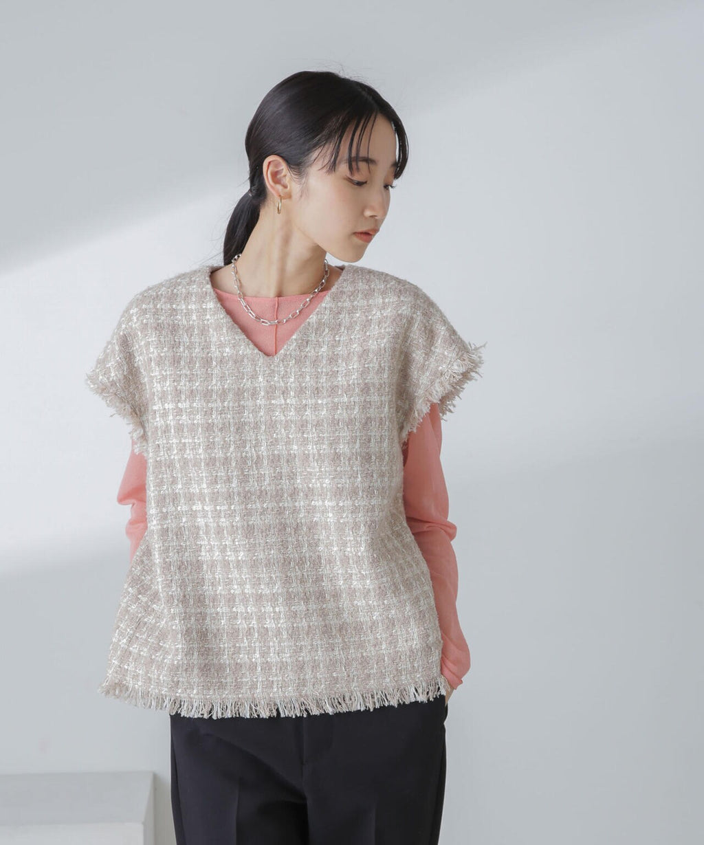 ラメファンシーツイード ショートジレ
