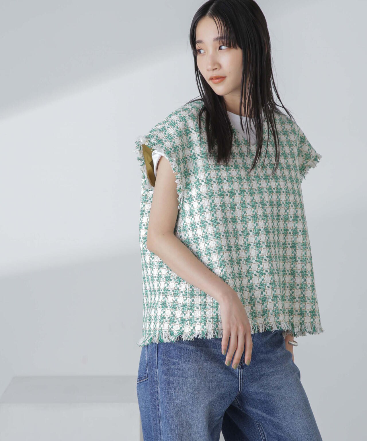 ラメファンシーツイード ショートジレ