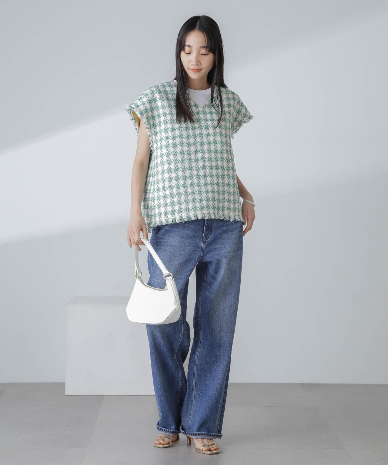 ラメファンシーツイード ショートジレ