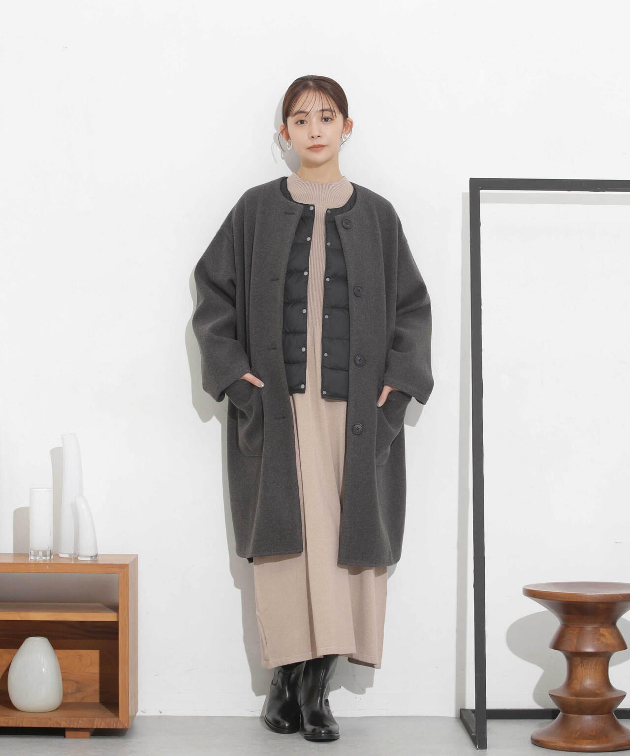 TAION/クルーネックボタンダウンジャケット