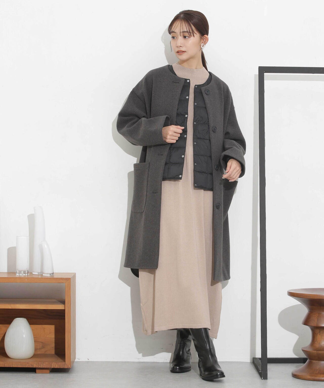 TAION/クルーネックボタンダウンジャケット