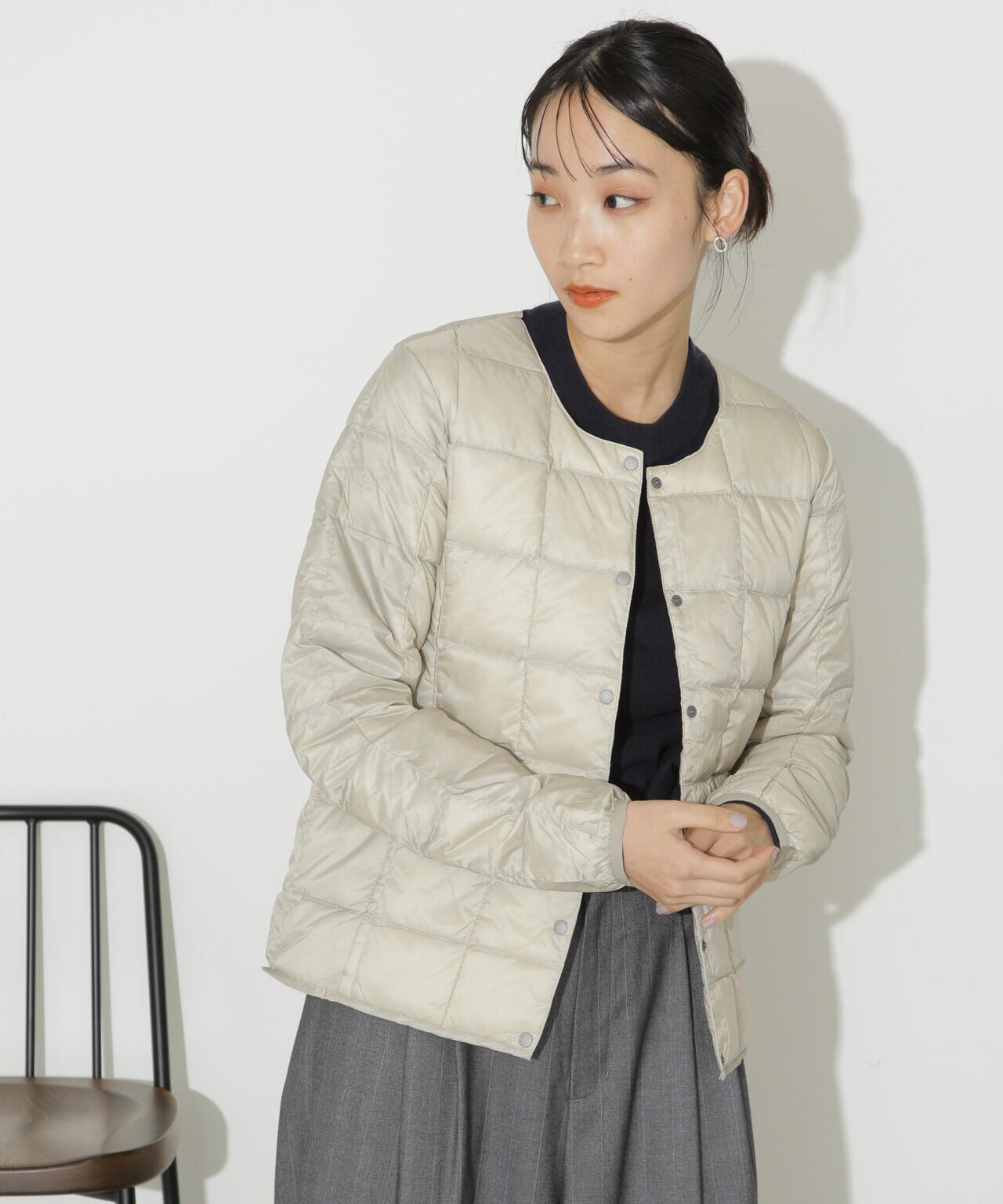 TAION/クルーネックボタンダウンジャケット