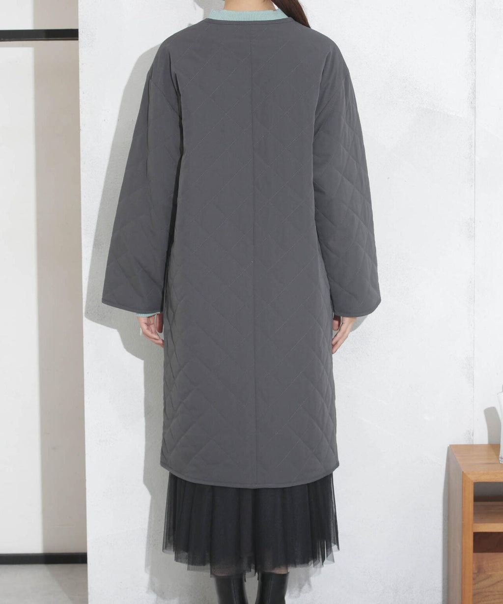 撥水加工?機能中綿　ノーカラーキルティングロングコート