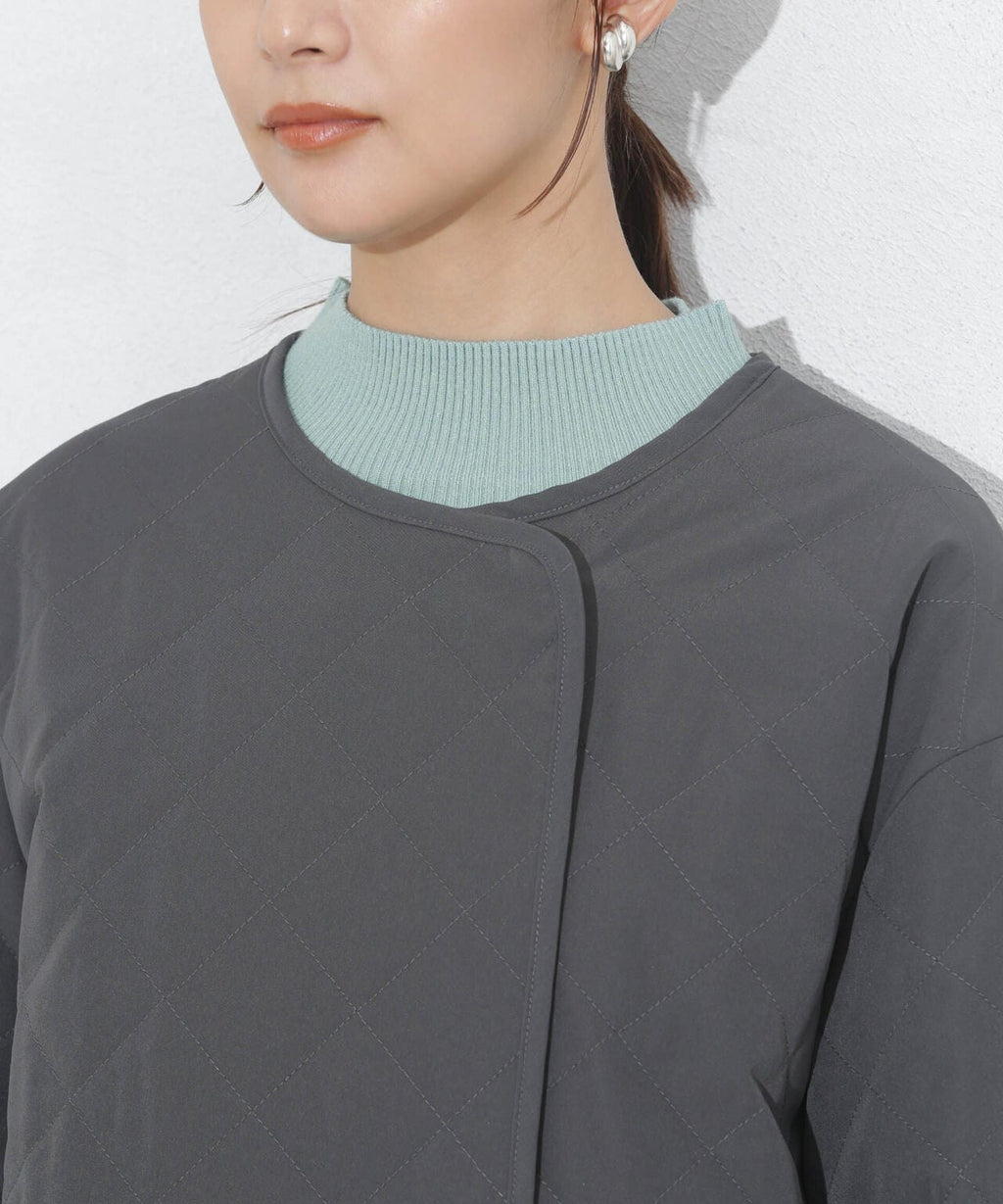 撥水加工?機能中綿　ノーカラーキルティングロングコート