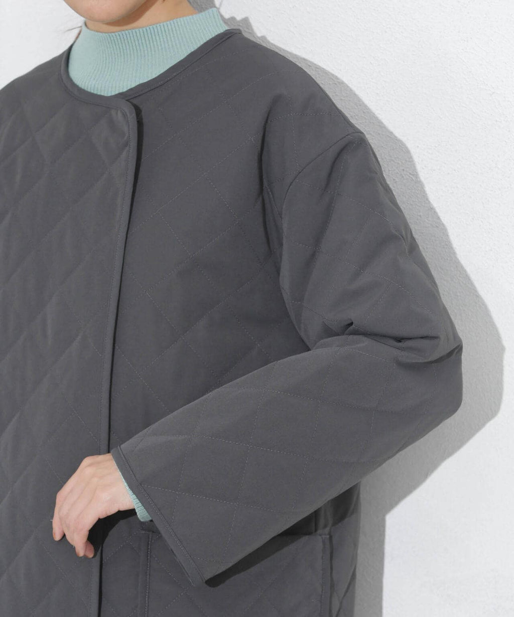 撥水加工?機能中綿　ノーカラーキルティングロングコート