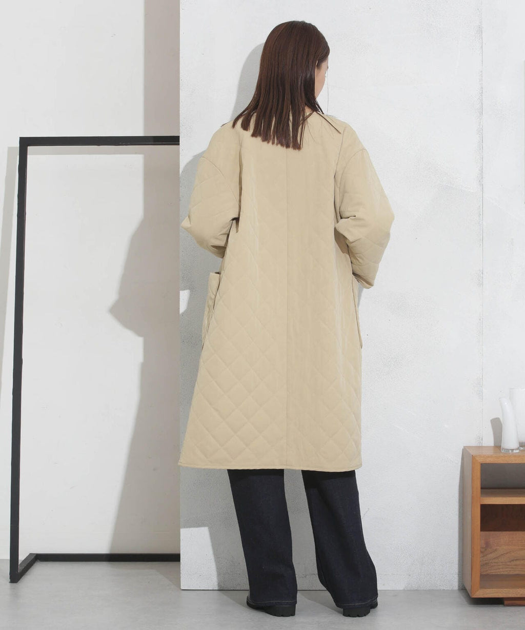 撥水加工?機能中綿　ノーカラーキルティングロングコート