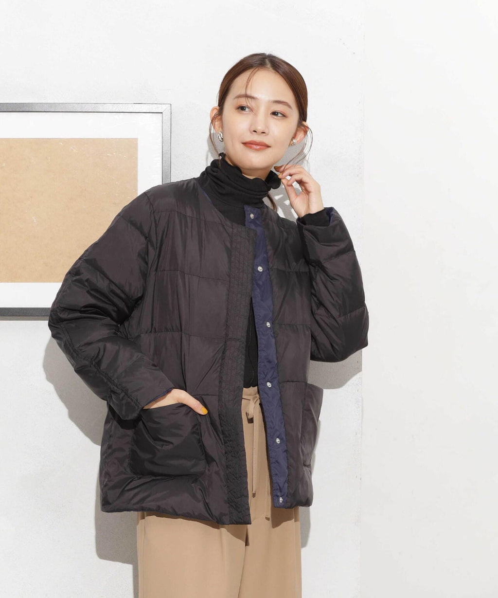 撥水加工ライトダウン リバーシブルノーカラージャケット
