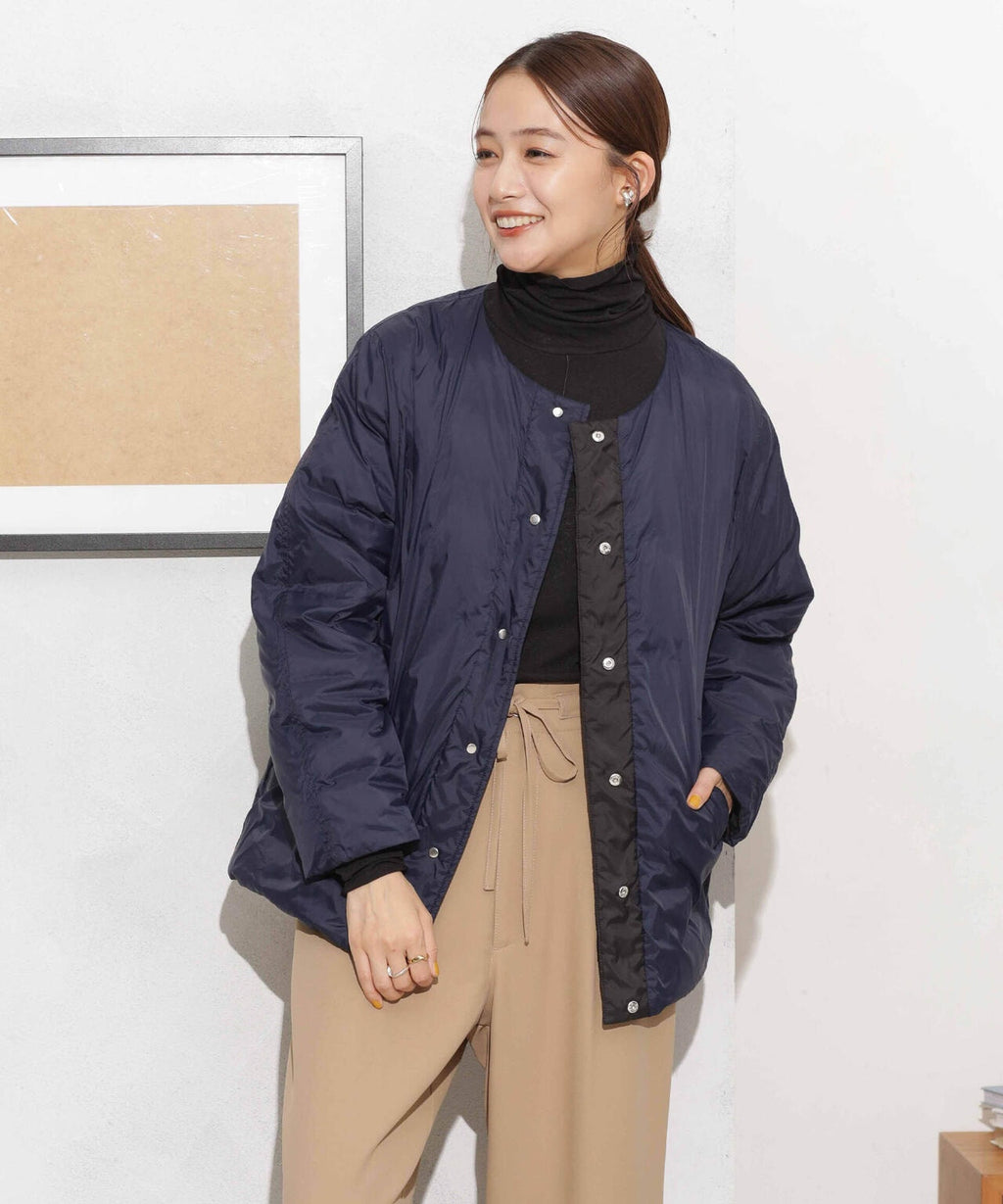 撥水加工ライトダウン リバーシブルノーカラージャケット