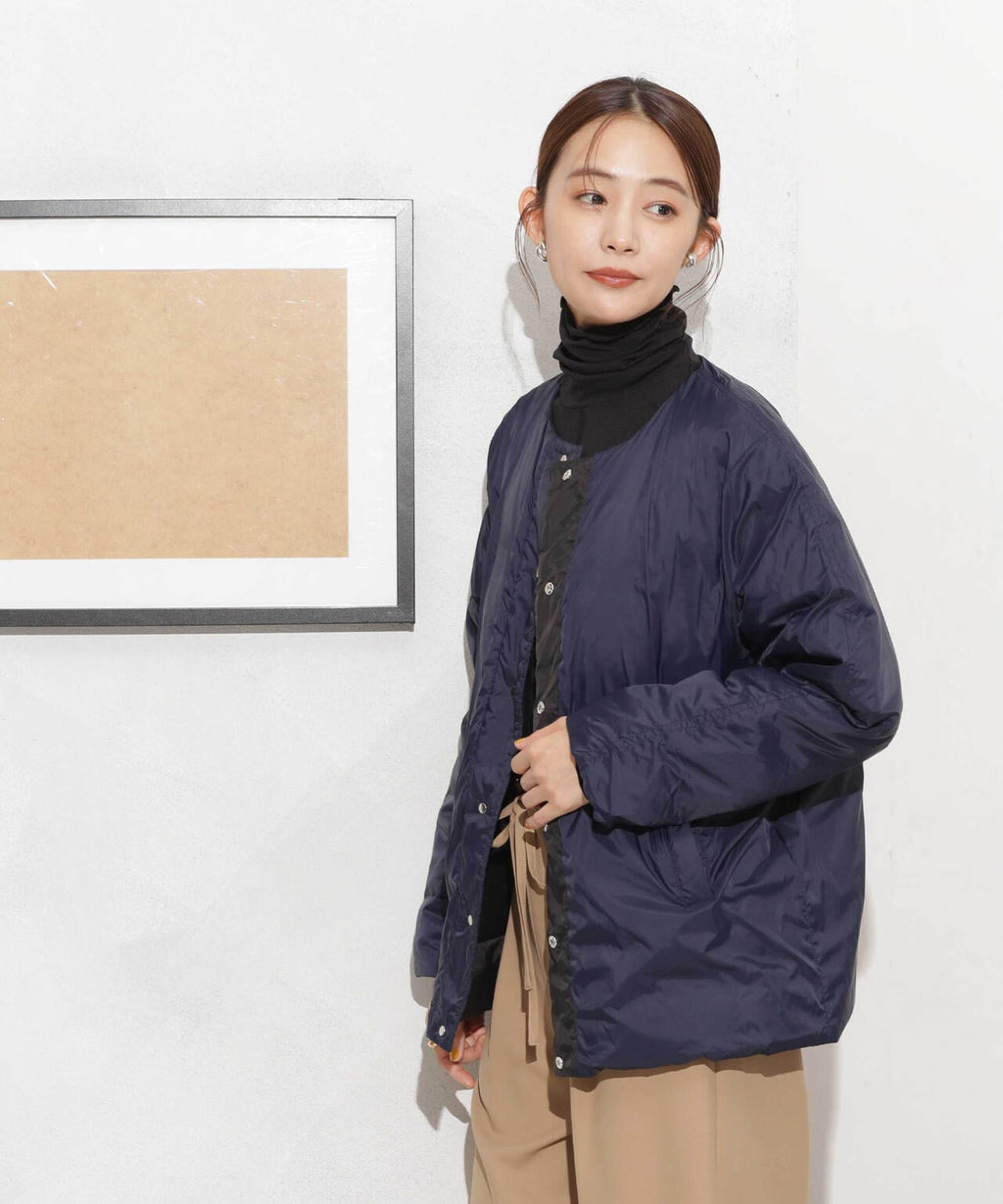 撥水加工ライトダウン リバーシブルノーカラージャケット