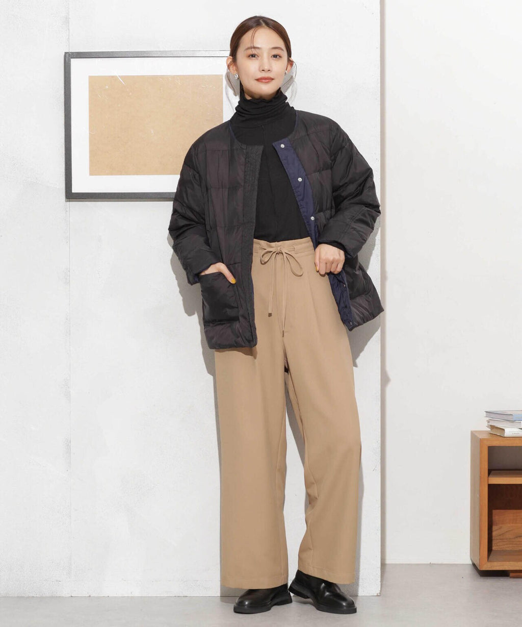 撥水加工ライトダウン リバーシブルノーカラージャケット