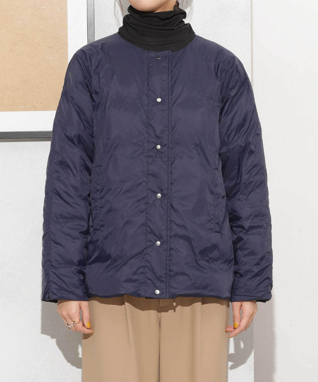 撥水加工ライトダウン リバーシブルノーカラージャケット