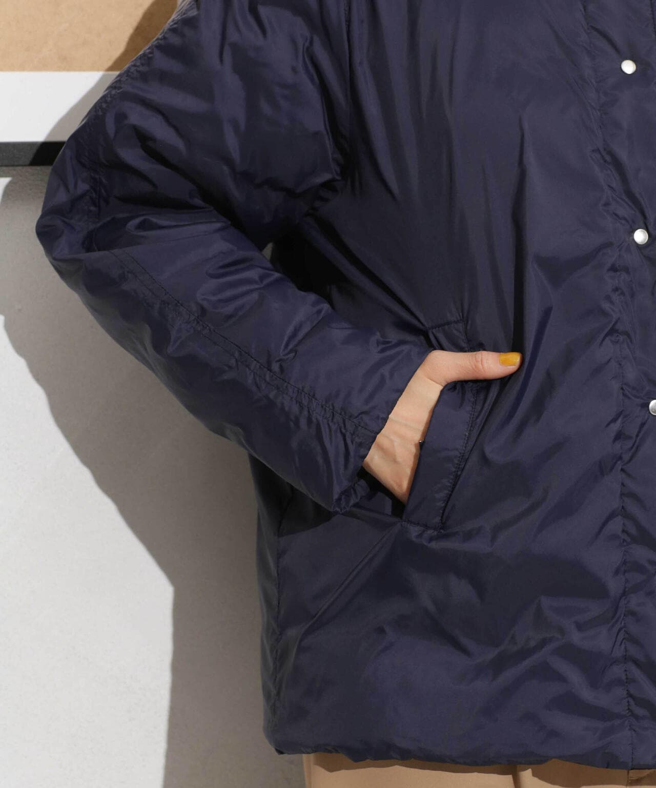 撥水加工ライトダウン リバーシブルノーカラージャケット