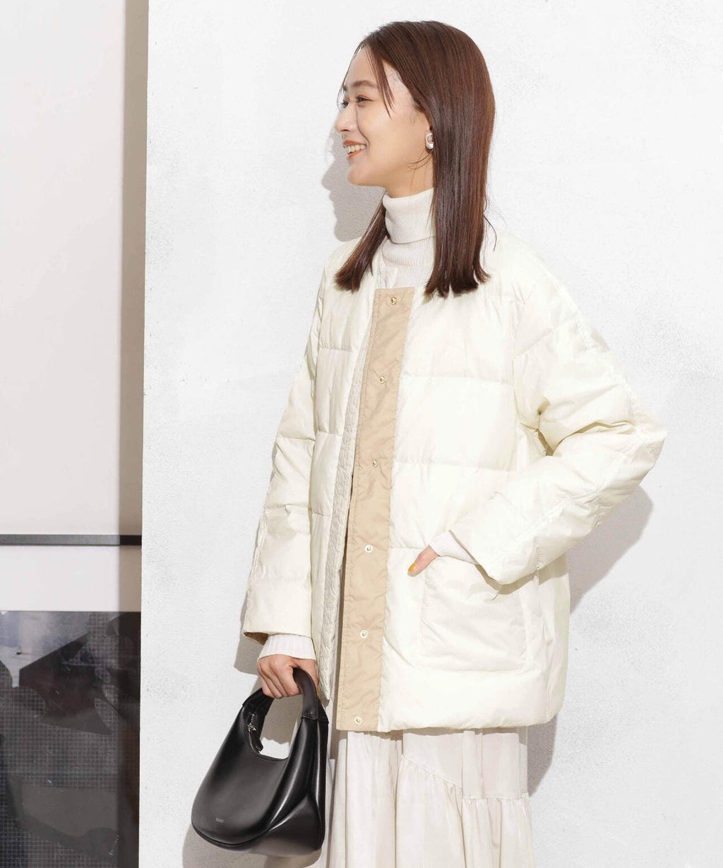 撥水加工ライトダウン リバーシブルノーカラージャケット