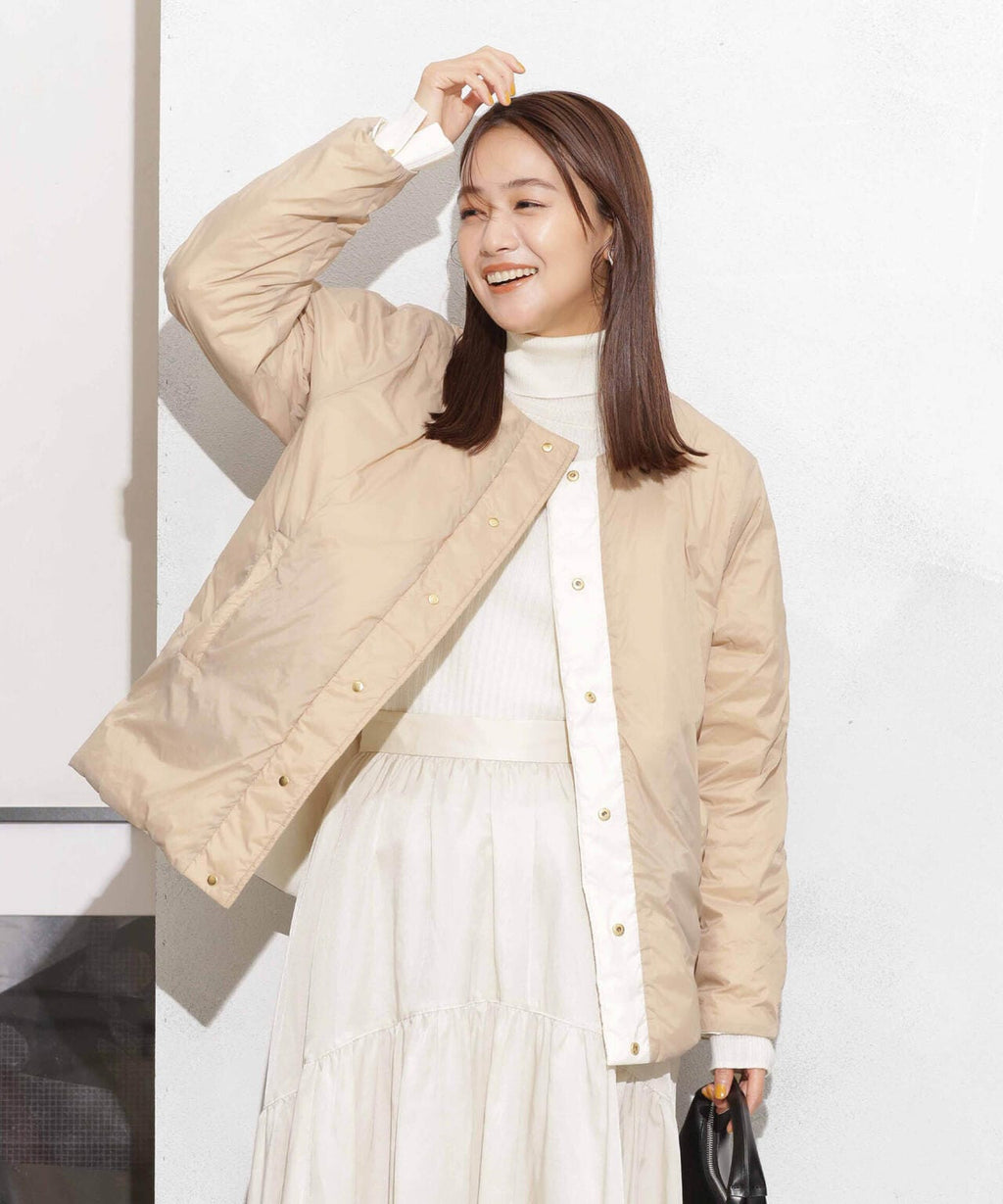 撥水加工ライトダウン リバーシブルノーカラージャケット