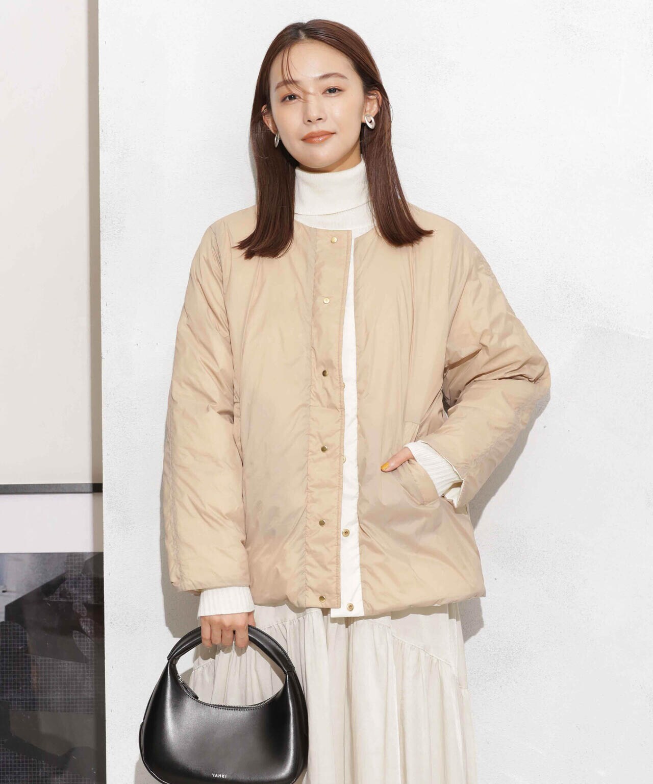 撥水加工ライトダウン リバーシブルノーカラージャケット