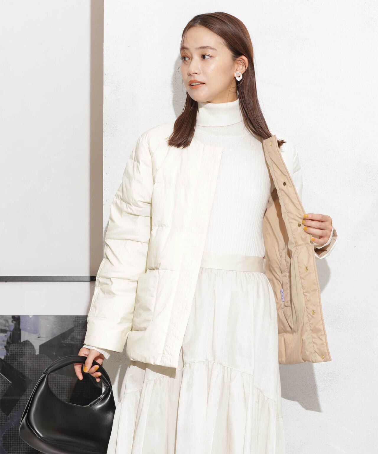 撥水加工ライトダウン リバーシブルノーカラージャケット