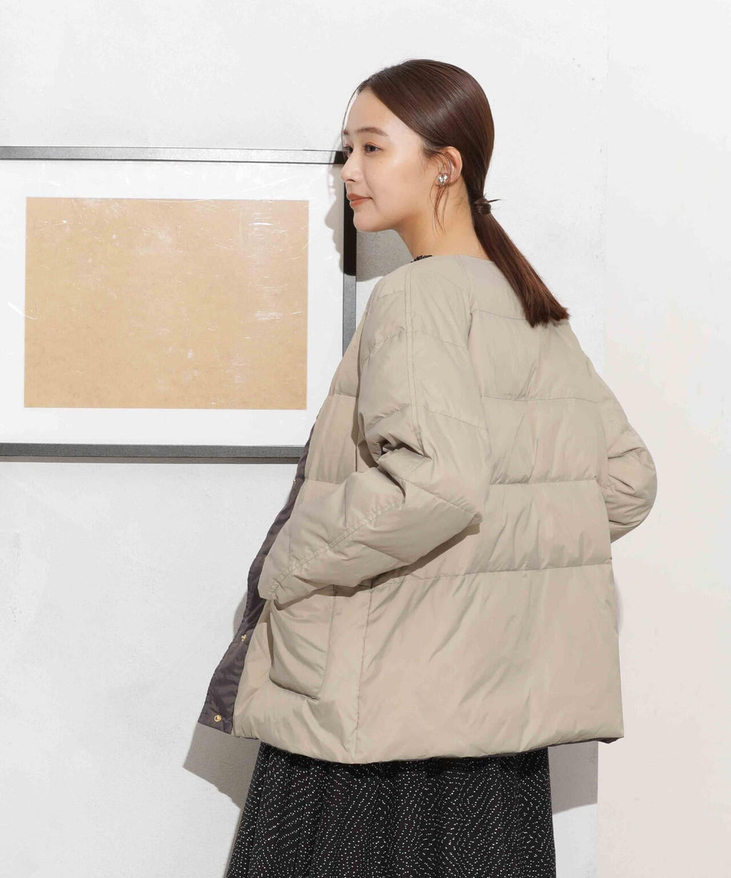 撥水加工ライトダウン リバーシブルノーカラージャケット