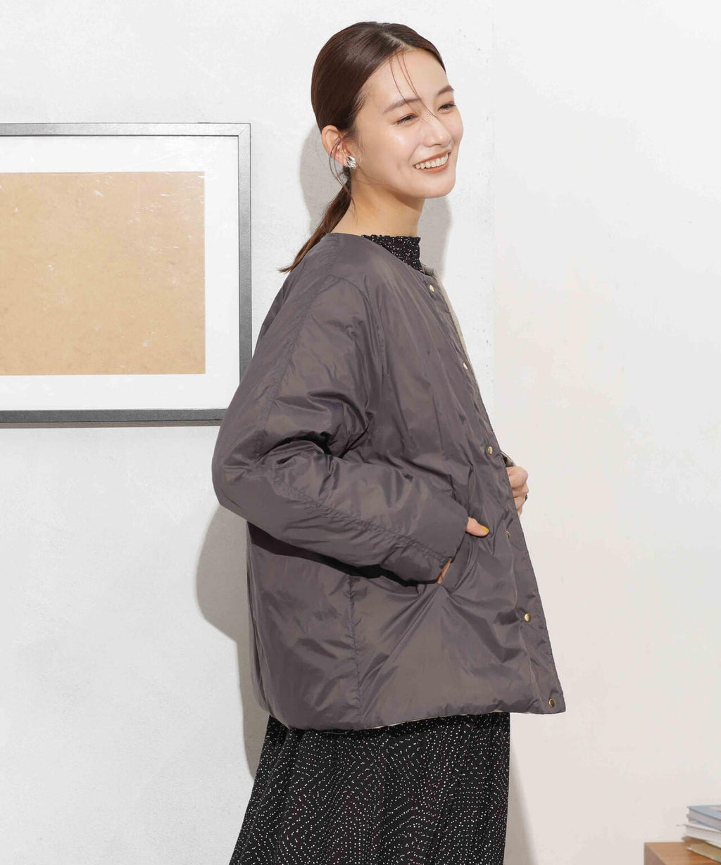 撥水加工ライトダウン リバーシブルノーカラージャケット