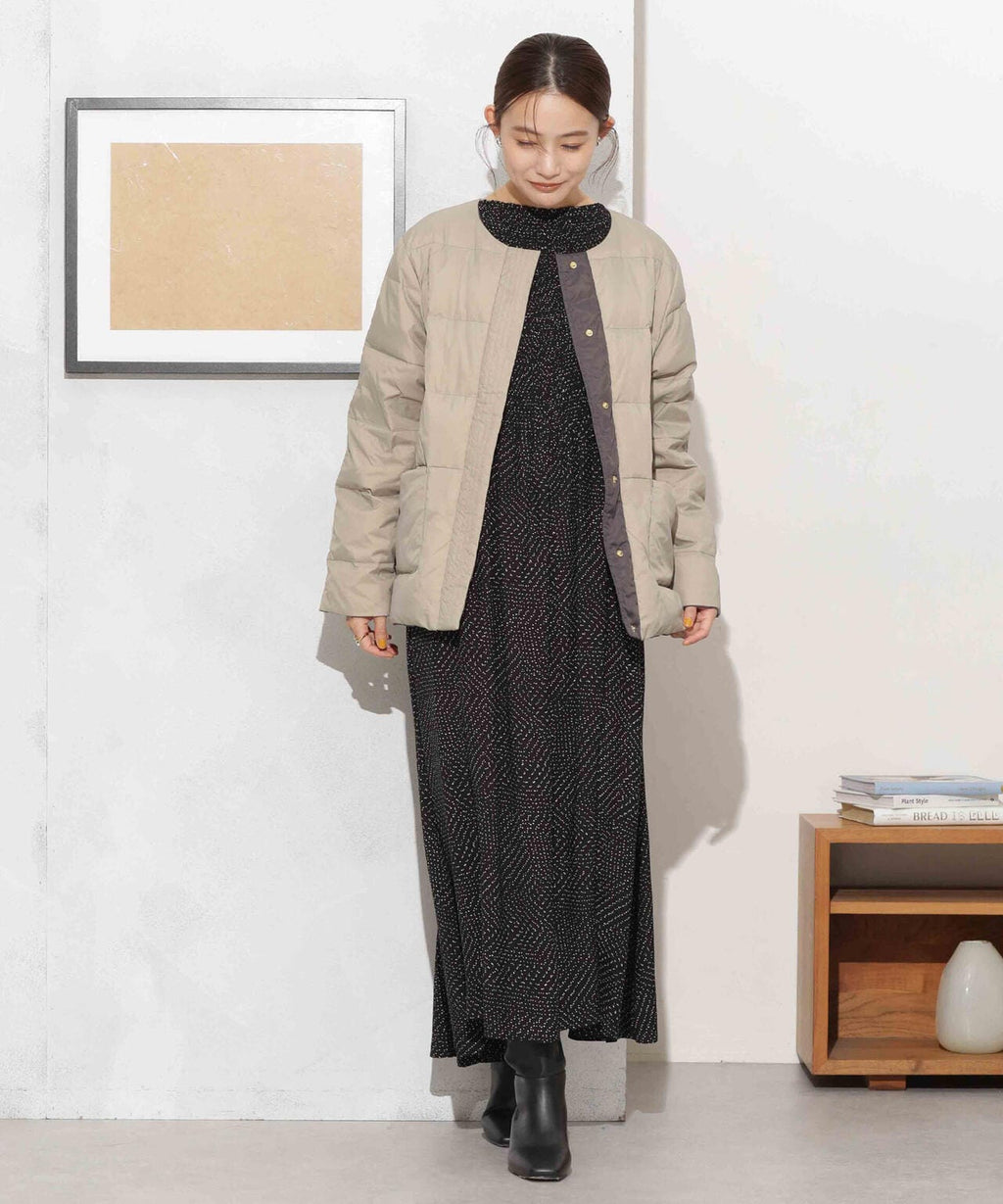 撥水加工ライトダウン リバーシブルノーカラージャケット