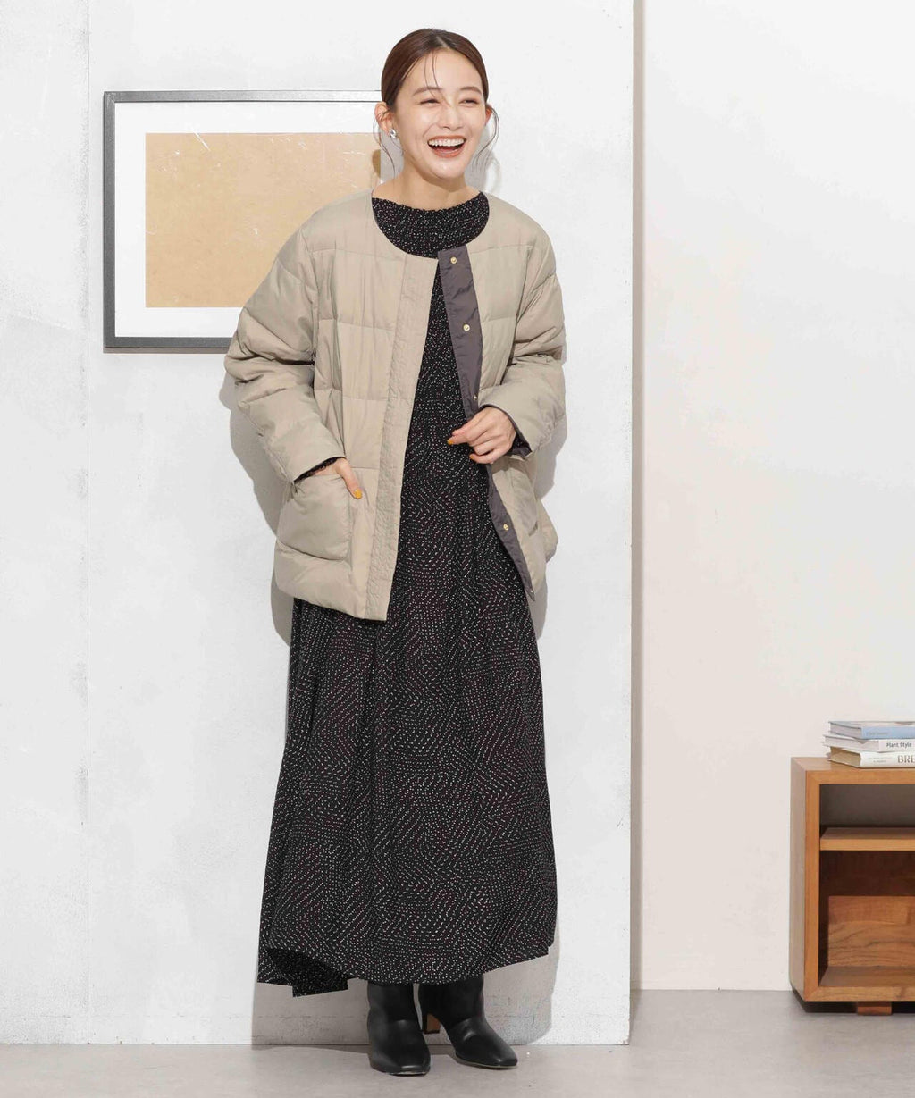 撥水加工ライトダウン リバーシブルノーカラージャケット