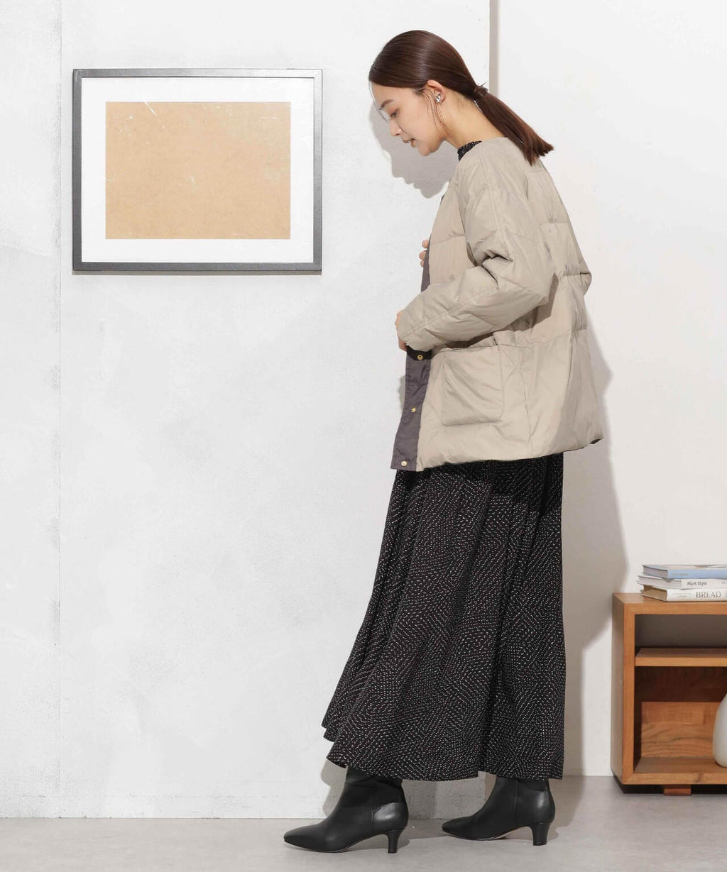 撥水加工ライトダウン リバーシブルノーカラージャケット