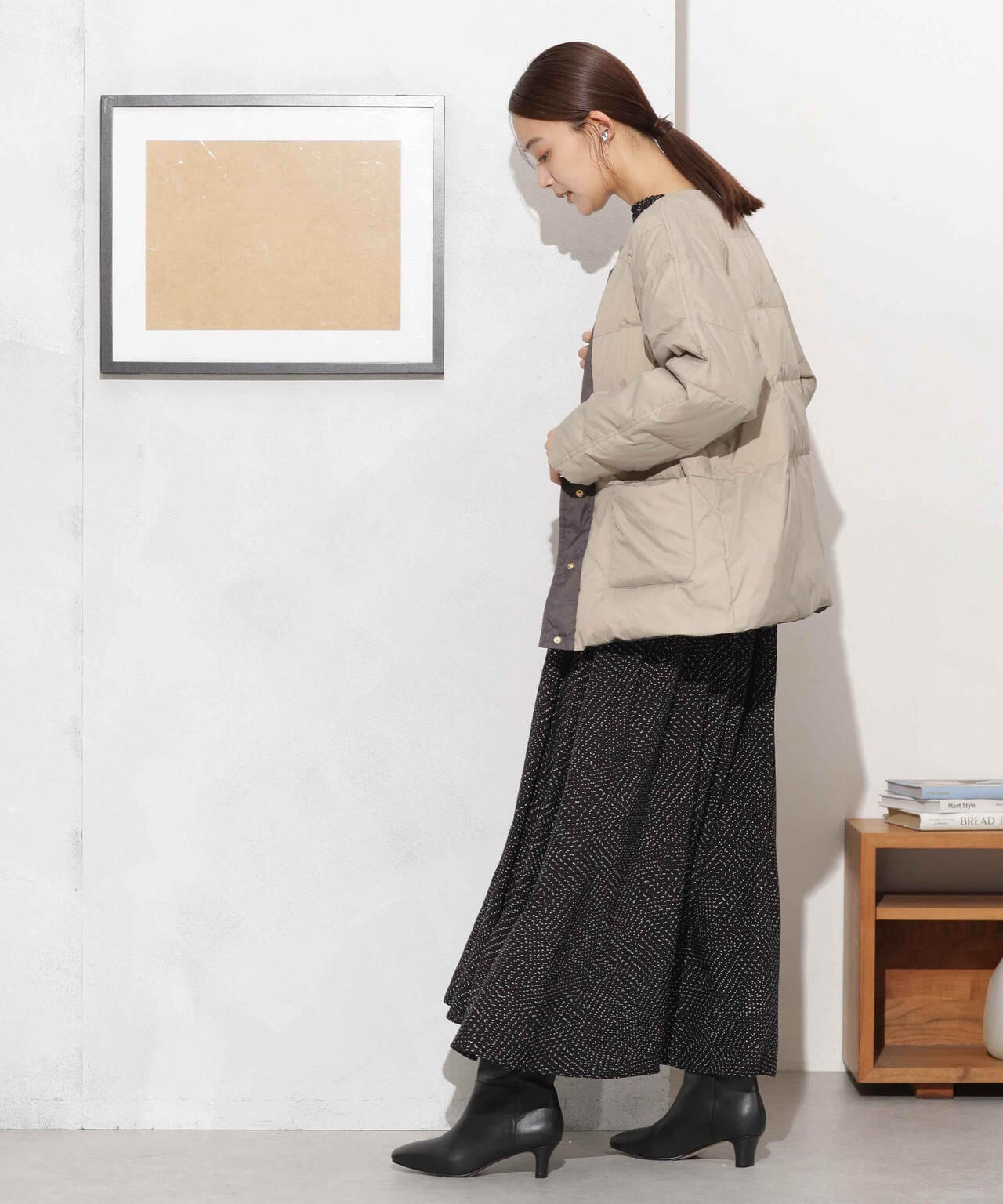 撥水加工ライトダウン リバーシブルノーカラージャケット