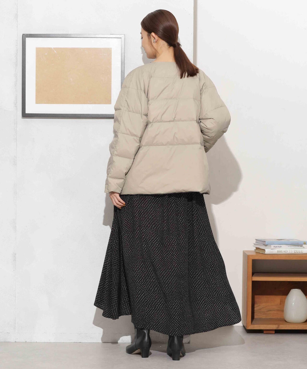 撥水加工ライトダウン リバーシブルノーカラージャケット