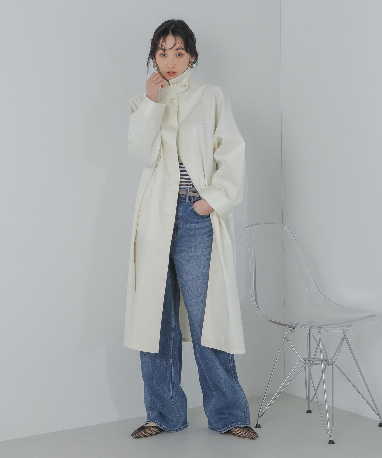 撥水＆花粉ガード加工2way衿ステンカラーコート