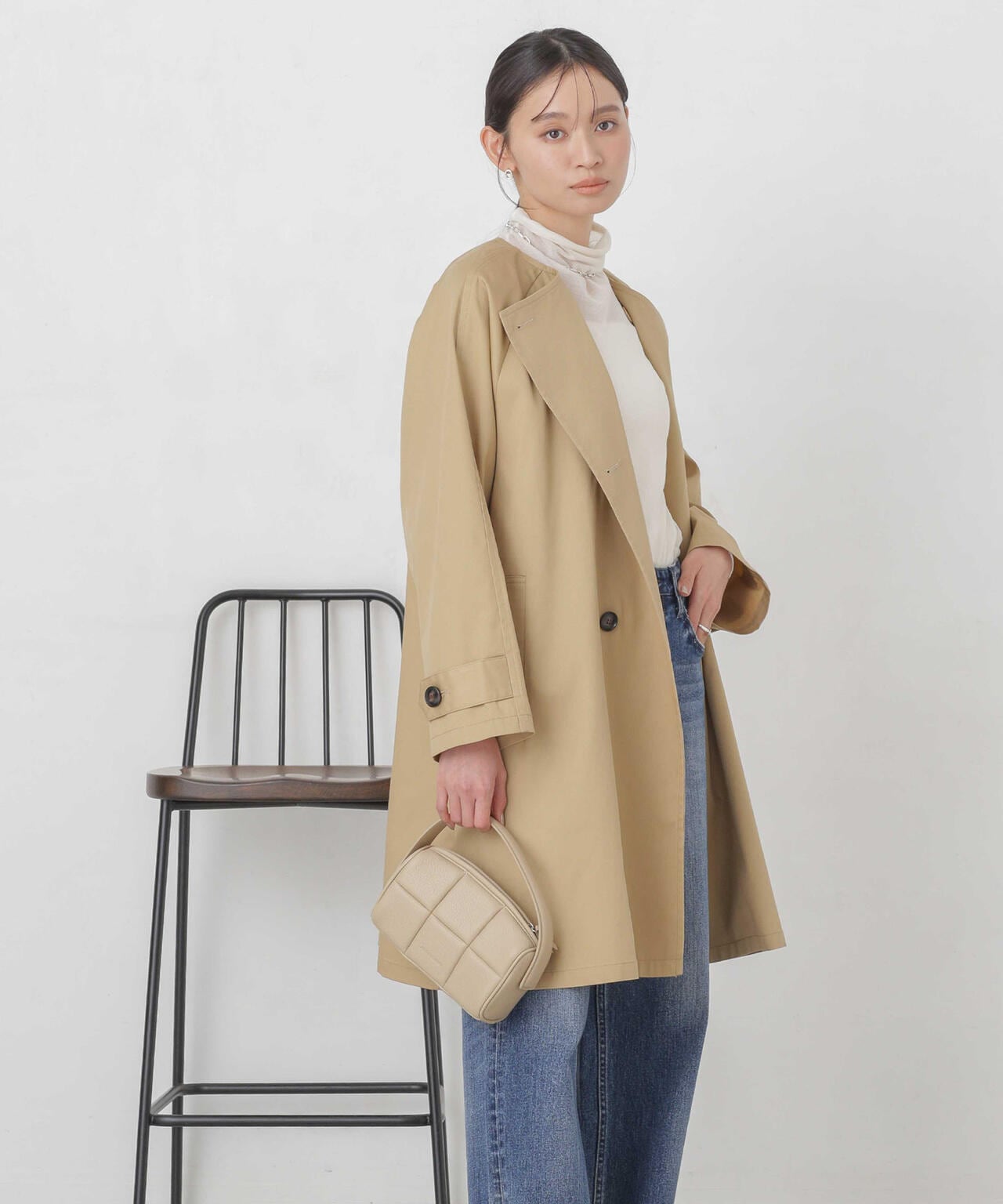 撥水＆花粉ガード加工ノーカラーAラインコート