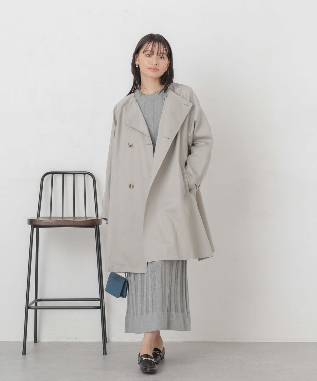 撥水＆花粉ガード加工ノーカラーAラインコート
