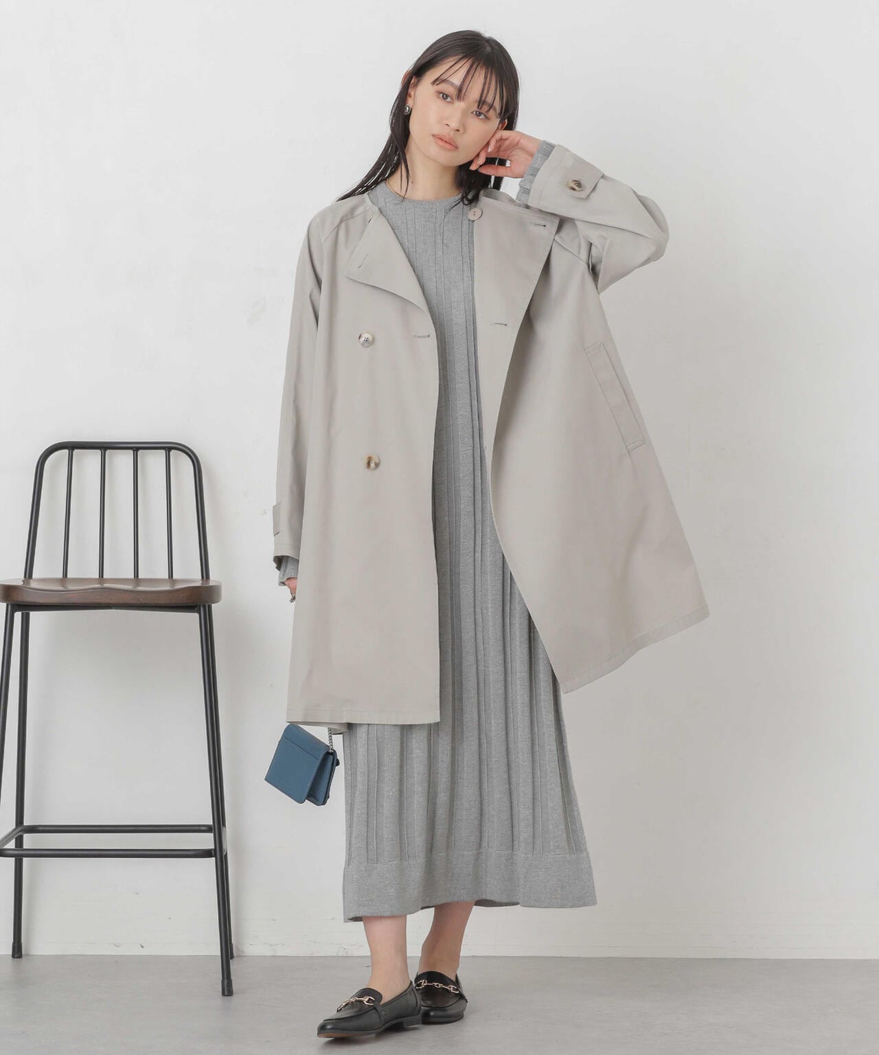 撥水＆花粉ガード加工ノーカラーAラインコート