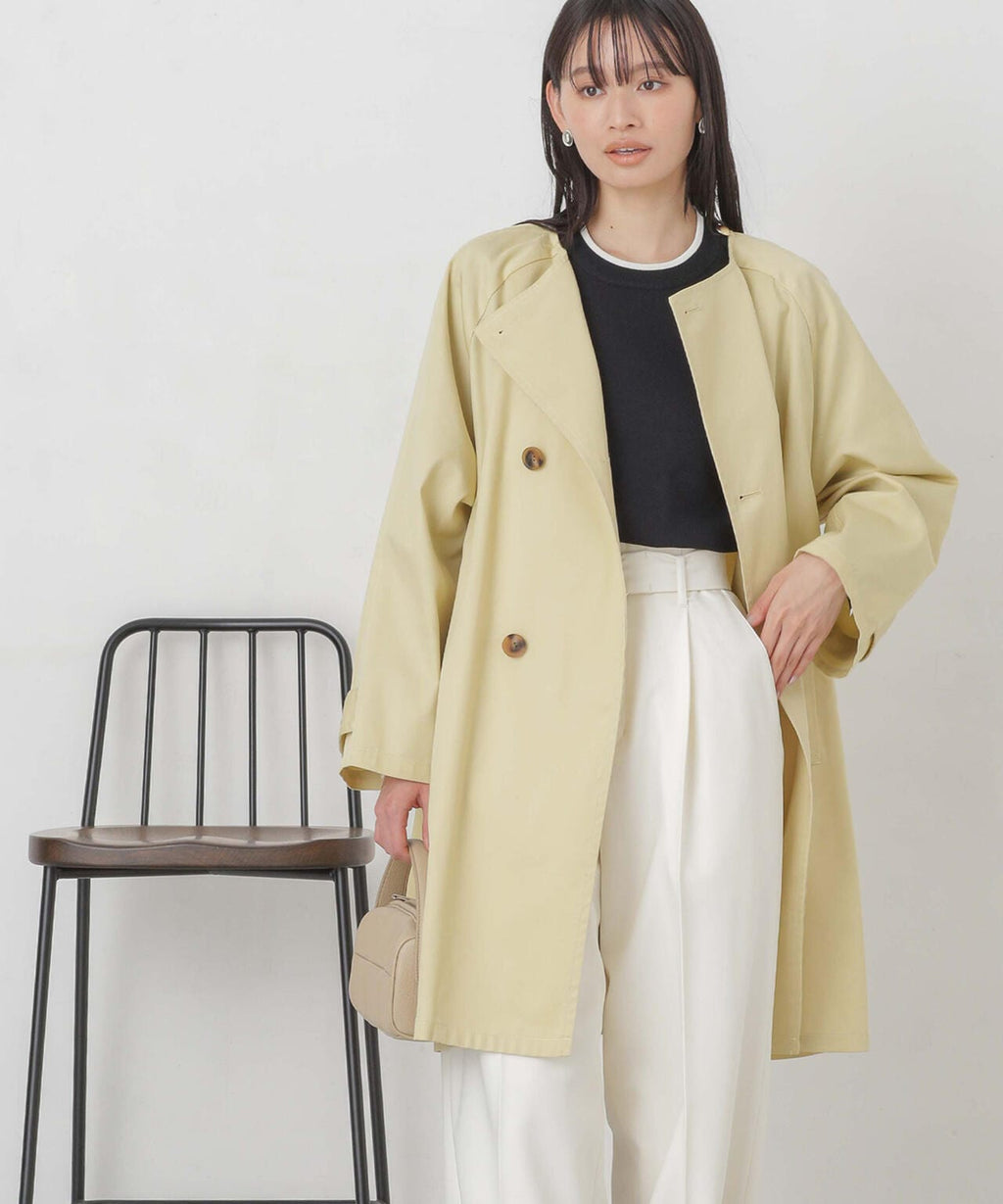 撥水＆花粉ガード加工ノーカラーAラインコート